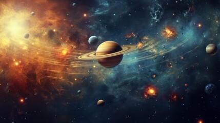 Wall Mural - galactic fairytale: a whimsical solar system journey on faded paper - enchanting space wallpaper
