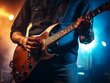 © Cristiano - itarist playing in a music club. Evening pub environment. Soft lighting. Live music. Generative AI