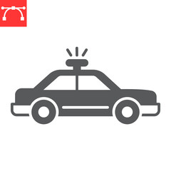 Poster - Police car glyph icon, transportation and vehicle, police car vector icon, vector graphics, editable stroke solid sign, eps 10.