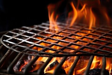 Poster - Barbecue Grill With Fire Flames , Empty Fire Grid for mock up or template