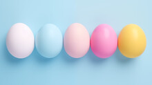 Colorful Easter Eggs Decorated For Easter Party Concept In A Flat Lay Background Color