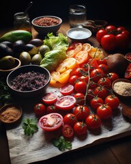 Poster - A table filled with a diverse assortment of food items, showcasing a variety of flavors and textures.