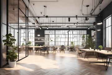 Contemporary coworking interior with banner 