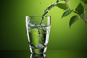 Aufkleber - A glass of water sits on a vibrant green background, showcasing its refreshing clarity.