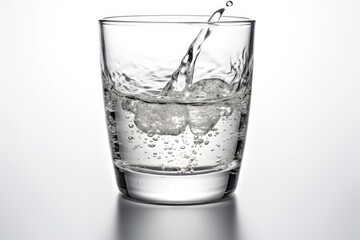 Poster - A glass filled with water and accompanied by ice cubes for a cool and invigorating drink.