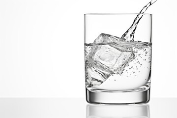 Sticker - A glass containing cold water filled with ice cubes, creating a refreshing beverage.