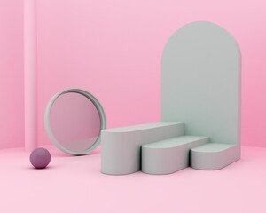 Aufkleber - Minimal podium with arch.  Abstract background in pastel colors for cosmetic products.  3d render.