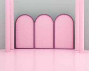 Aufkleber - Minimal podium with arch.  Abstract background in pastel colors for cosmetic products.  3d render.