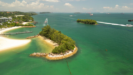 Sticker - Sentosa Beach, Singapore. Aerial view of beach and coastline on a sunny day