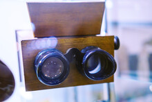 Stereoscope For Photos Made Of Plywood And Lenses