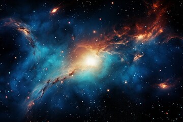 Poster - Vibrant space galaxy cloud illuminating night sky, revealing cosmos wonders through scientific lens