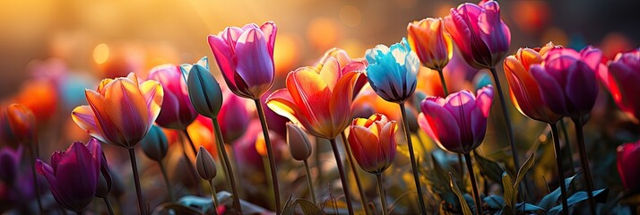 Poster - Panoramic spring tulip blossoms background
