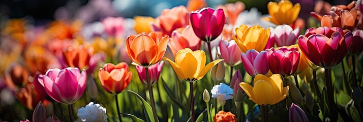 Poster - Panoramic colorful tulip flowers background