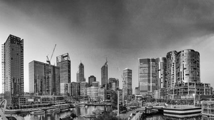 Wall Mural - Aerial view of Perth skyline from Elisabeth Quay at sunset