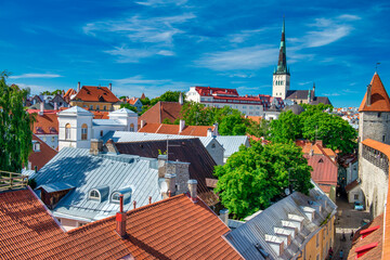 Sticker - Tallinn, Estonia - July 15, 2017: Tallinn panoramic aerial view on a sunny summer day