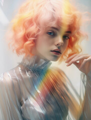 Wall Mural - Ethereal post-modern portrait, translucent layers, pastel spectrum, soft focus