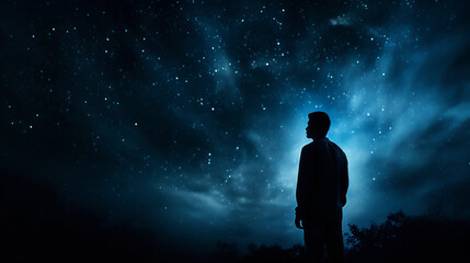 Wall Mural - man's silhouette with galaxy cosmos within, sharp contrast