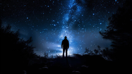 Wall Mural - man's silhouette with galaxy cosmos within, sharp contrast