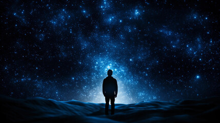 Wall Mural - man's silhouette with galaxy cosmos within, sharp contrast