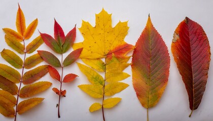 Wall Mural - collection of autumn leaves on or white background