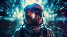 Surreal Space Traveler Portrait, Stars And Galaxies Reflected In The Astronaut's Visor, Ethereal Glow