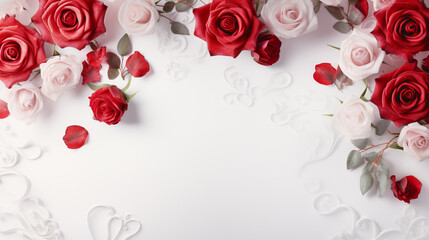 Fototapete - collection of various roses on white background.