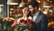 Couple embracing in Flower Shop - Gifting Flowers