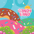 Colored candy land landscape view Vector