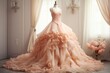 Beautiful ball gown in soft peach color, prom or dinner party concept