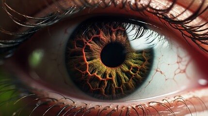 Sticker -  a close up of a person's eye with an eyeball in the center of the eye and a green eyeball in the middle of the iris of the eye.