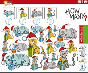 Sticker - counting activity with cartoon cats on Christmas time