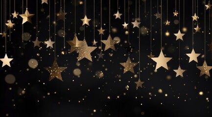 hanging golden stars on starry night background