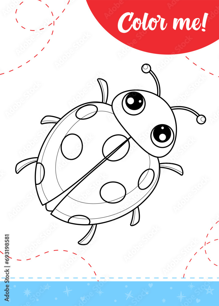 Coloring page for kids with cartoon ladybug. A printable worksheet ...