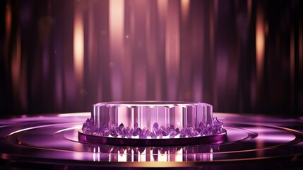 Crystal podium diamond 3d background display glass jewelry product render blue platform. Podium ice crystal stand diamond stage gem white abstract pedestal stone purple luxury sapphire cosmetic scene