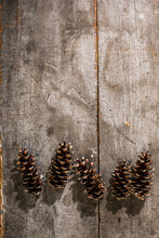 Pine Cones On A Weathered Board
