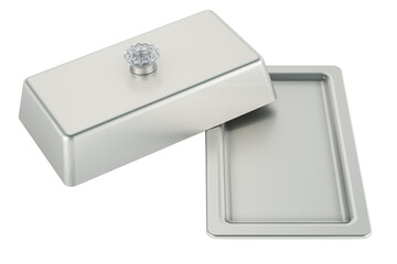 Poster - stainless steel rectangular butter dish, 3d rendering isolated on transparent background