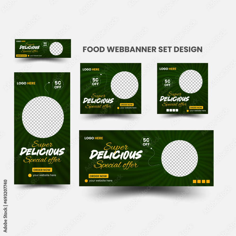 Food banner design. webbanner Set  template.Set of tasty food banner template design.