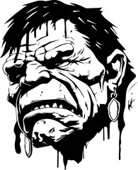 Wall Mural - Black and White Design of an Orc - Crying - Fantasy RPG Clipart Graphic