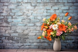 Floral grace, Bouquet against a scenic wall, providing space for text and design. A charming and versatile concept for creating captivating stock photos.