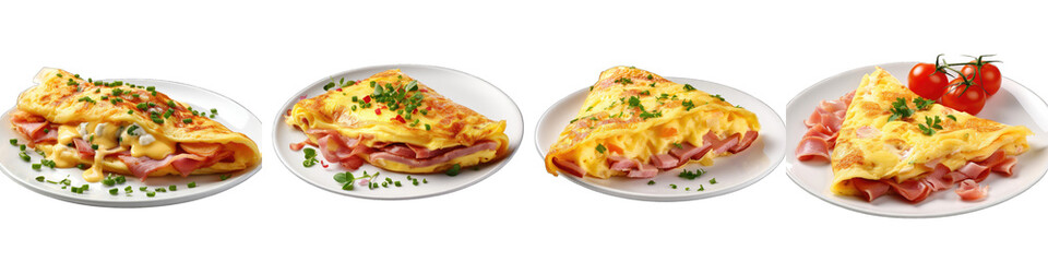 Wall Mural - Omelette with Ham and Cheese Hyperrealistic Highly Detailed Isolated On Transparent Background Png File