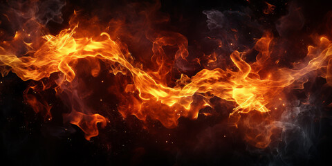 Wall Mural - abstract fire flame and particles on black background. wide template or banner, creative design with