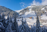 Fototapeta  - Winter mountain ski resort landscape