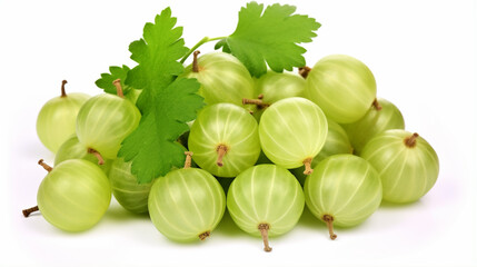 Canvas Print - Isolatec gooseberries. Bunch of green gooseberries isolated on white background. generative ai