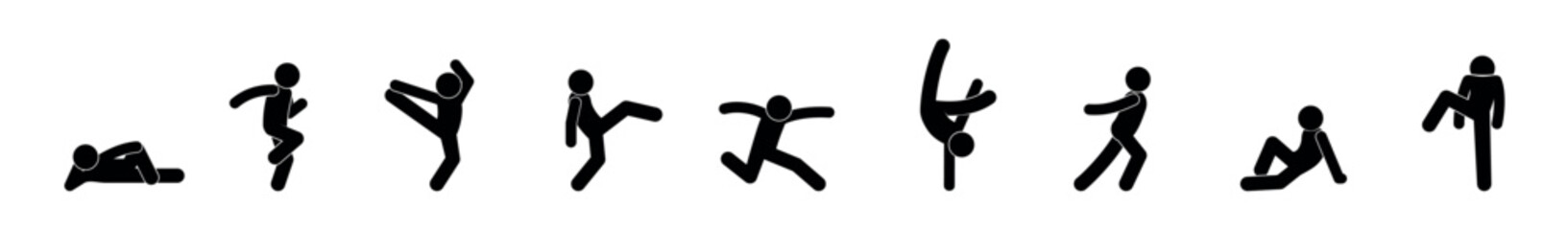 man icon, gymnastics symbol, human silhouettes isolated