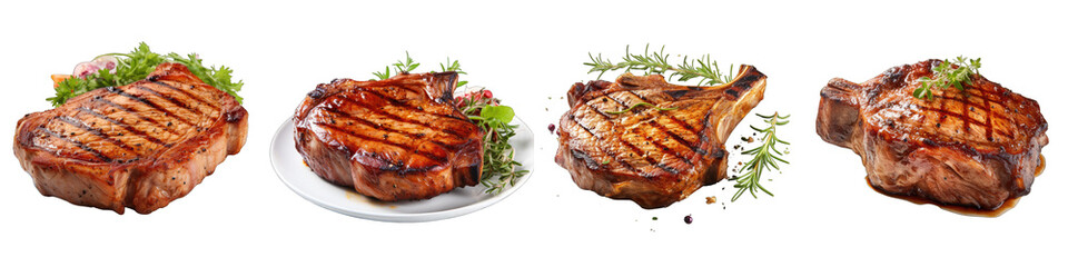 Wall Mural - Grilled Pork Chop Hyperrealistic Highly Detailed Isolated On Transparent Background Png File