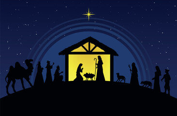 Poster - Christmas Nativity Scene in the desert at night
