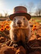 Groundhog Day celebration, with Punxsutawney Phil emerging to predict the weather, an annual tradition in February, anticipating an early spring or extended winter