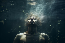 A Man Under Water With His Eyes Closed