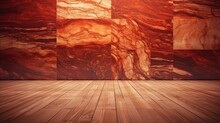 Beautiful Entirior Background For Presentation Red And Gold Marble Wall And Wooden Floor