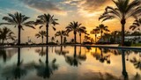 Fototapeta  - palm tree reflection (resort hotel)